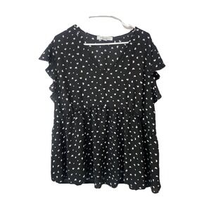 Sweet Rain Butterfly Print Flutter Sleeve Peplum Top Black White 3X